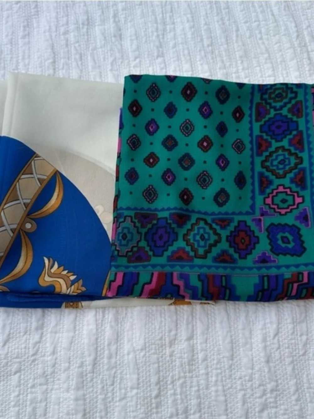 2 - Jeune de Paris Blue Printed Silk-Feel Scarf.